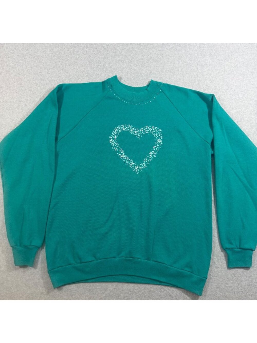 Sunbelt Sportswear Women’s XL Teal Heart Sweatshirt Rhinestone Accent USA Made